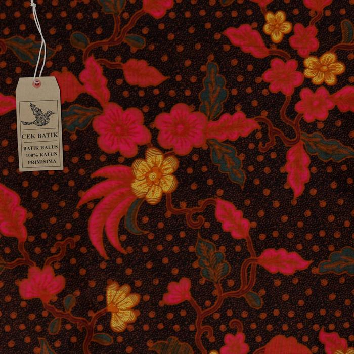 kain batik - Motif Bunga Kembar Warna Dasar Hitam Manis (Pink )
