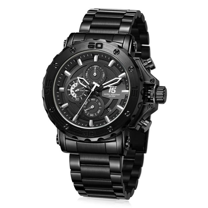 Jam Tangan Pria Bisnis T5 3702 Rantai Stainless Steel Chrono Original
