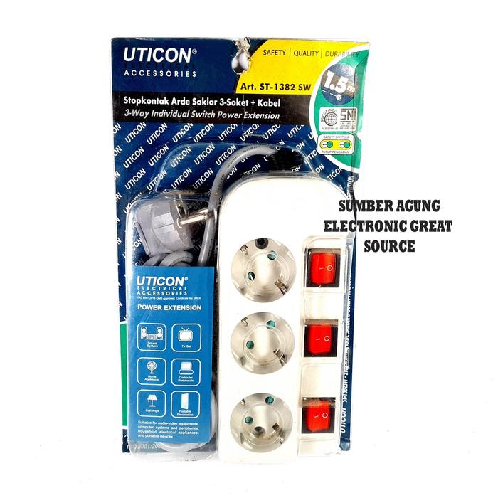 AW* Uticon ST1382SW Olor Kabel SNI Saklar Tiap Stop Kontak 1.5M Kabel