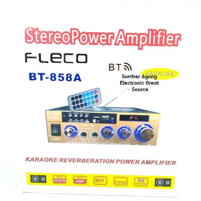 AW* Fleco BT858A 858 Stereo Power Amplifier Colokan Mic 2 Dua
