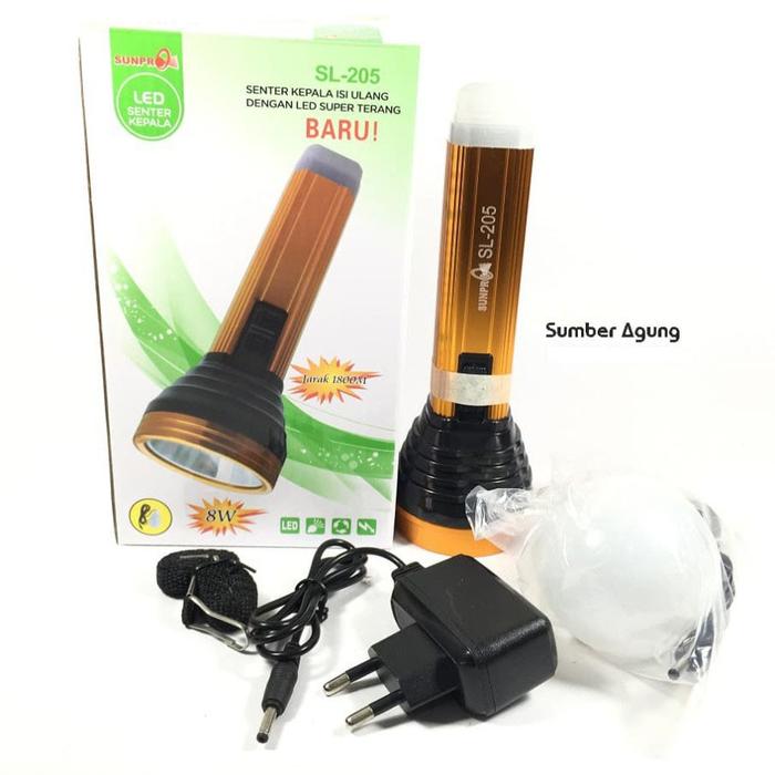 AW* Senter Sunpro SL205 8W 8 Watt Jarak 1800M Bonus Lampu LED Tahan
