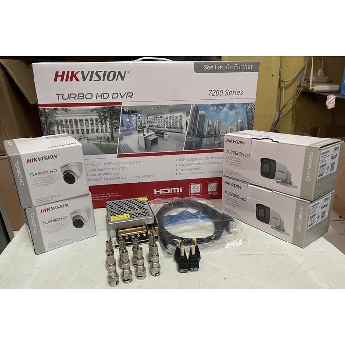 AW % paket cctv 4ch camera dengan resolusi 2mp dan 5mp merk HIKVISION