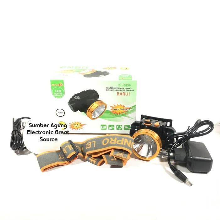 AW* Senter Kepala Sunpro SL8836 Dengan Pematik Rokok Cahaya Putih LED