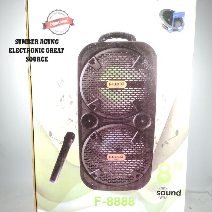 AW* F8888 Fleco Speaker 8inch Portable Lampu Bonus Mic Wireless