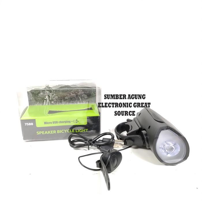 AW* Lampu Sepeda Lengkap Dengan Klakson Bel 7588 Charge Cas Speaker
