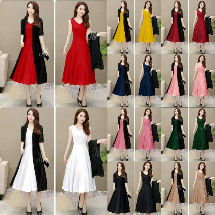2in1 Set Lovita Vr Dress Brukat Moscrepe Fashion Korea Midi Dress Brok