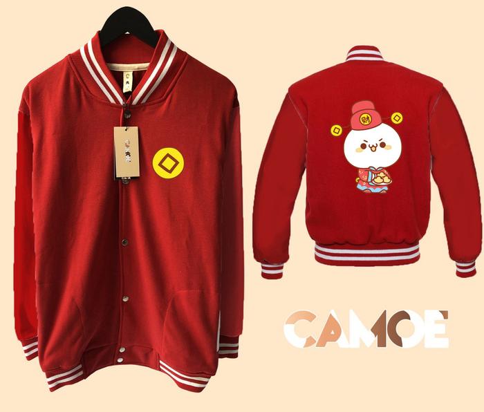 Jaket Varsity Premium CAMOE imlek dewa uang emas lucu