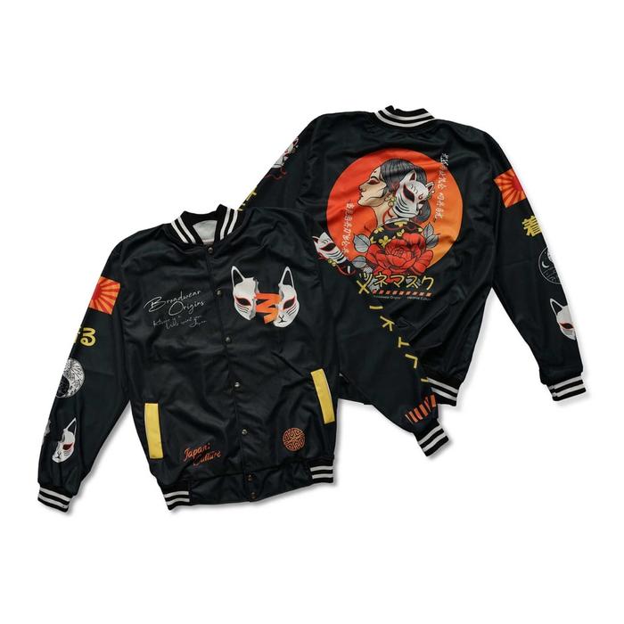 KITSUNE MASK Varsity Jacket Baseball Pria Wanita Termurah Full Print
