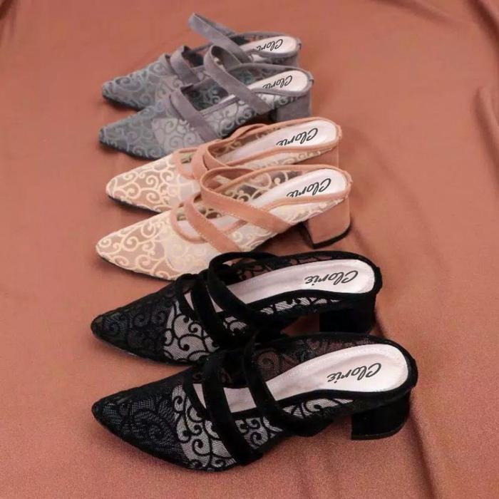 Clorie Sandal Hels Hak Tahu Wanita Brukat Apollo Br02