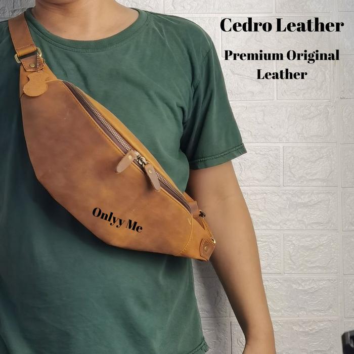 CEDRO LEATHER Tas Kulit asli Waistbag WB02 Resleting YKK Original
