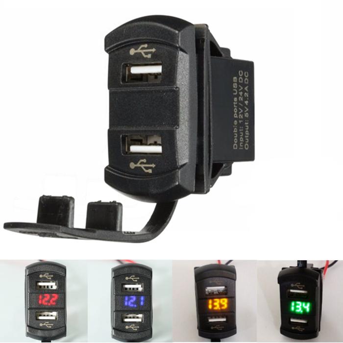 Terbaru 12V 4.2A Dual Usb Charger LED Volt Meter Voltage Meter Switch