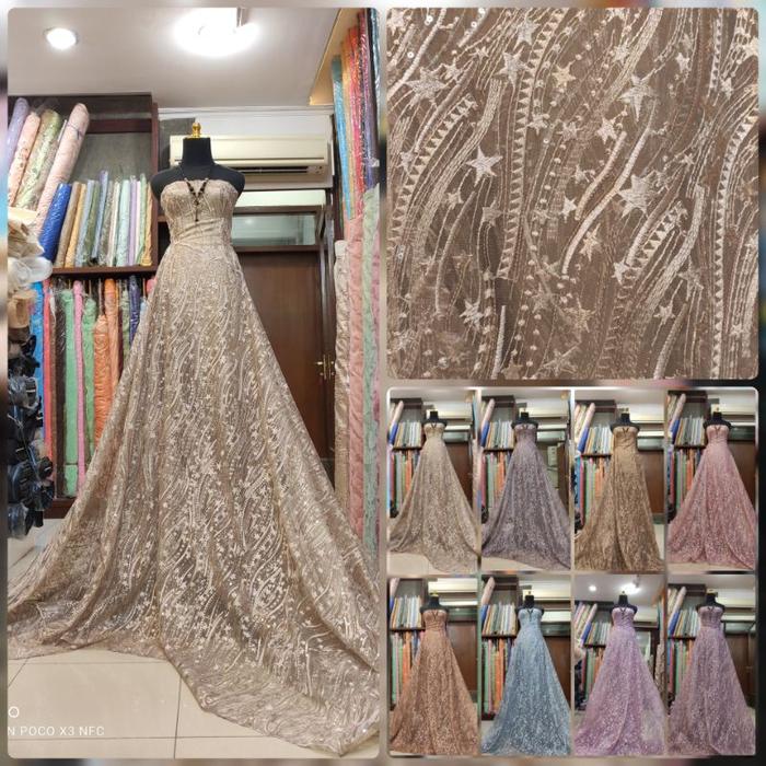 Kain Brokat Tile Motif Bintang Payet cantik.