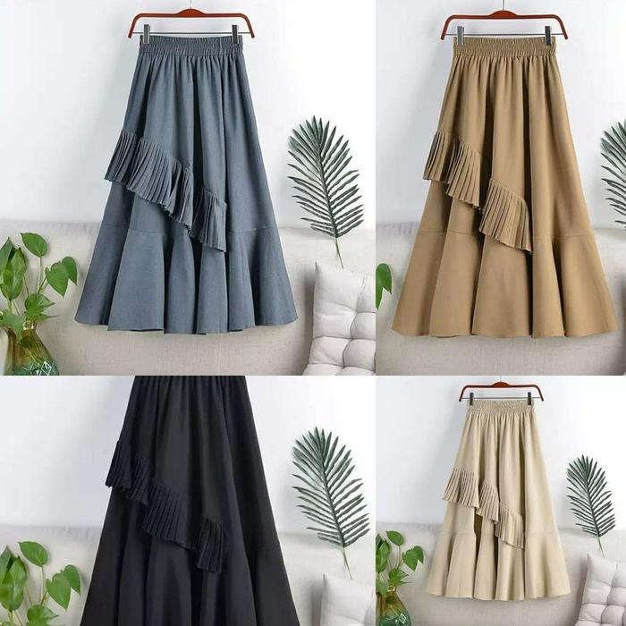 Rok Wanita Muslim Simpel Aidha Skirt Linen Terbaru