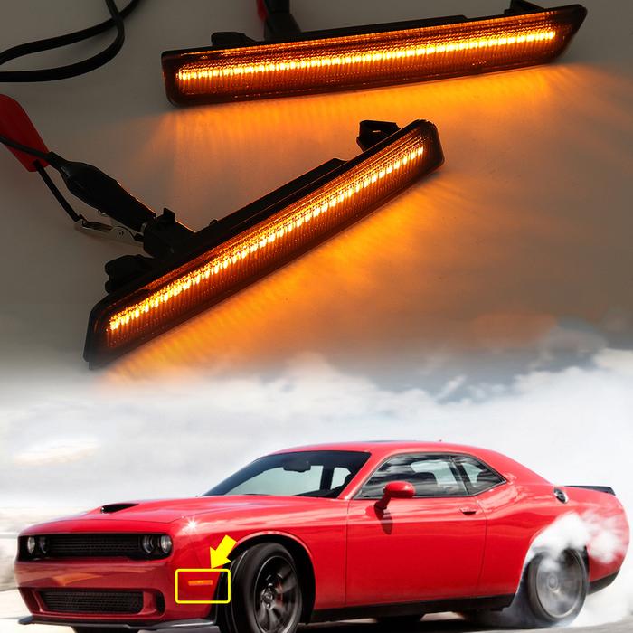 Terbaru Front LED Smoke Lens Side Marker Lights For Dodge Challenger