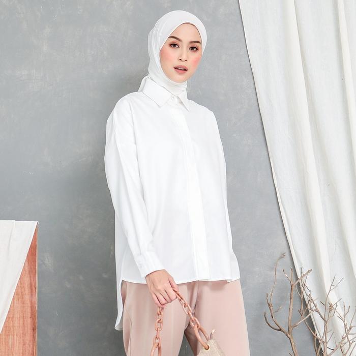 EVONNE Letty Shirt White Hide Button Basic Oversize Pattern LD109