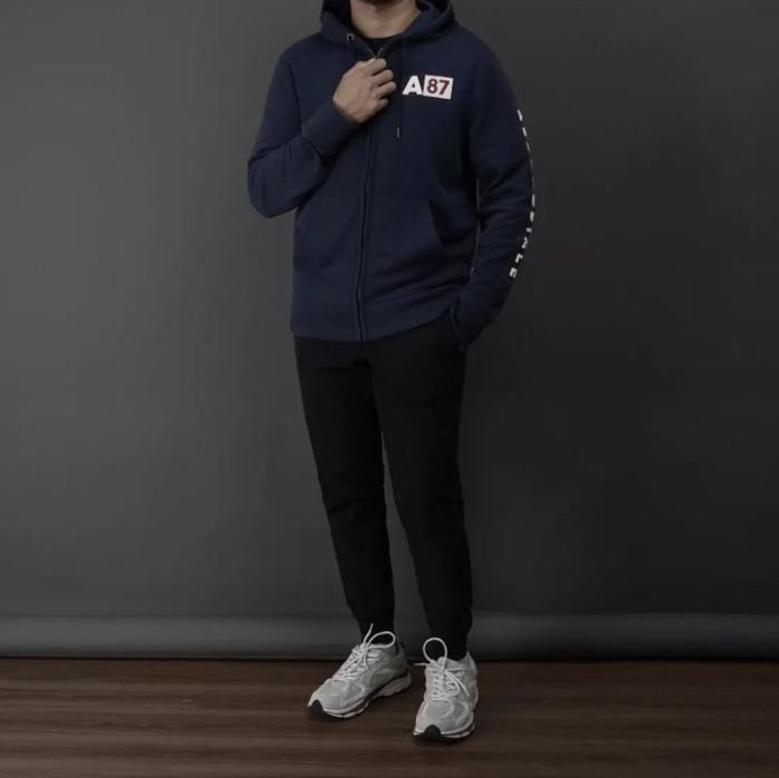 Hoodie Zipper Aeropostale Moss Stitch Sign Navy