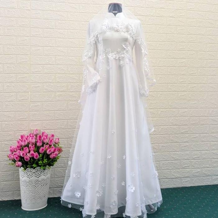 Gaun akad/Gaun walimah syari/Gaun Pengantin syari/Gamis
