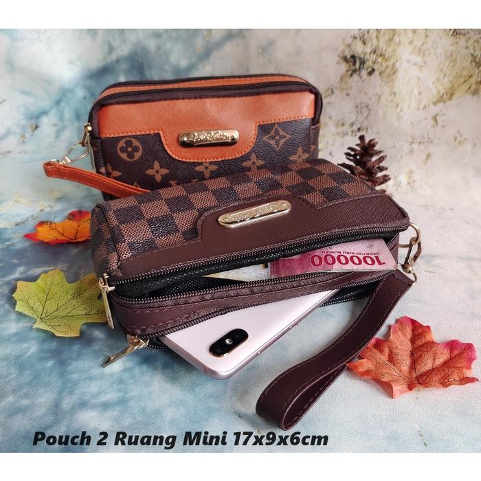 Pouch Mini LV 2 Ruang / Dompet Tangan LV Free DustBag
