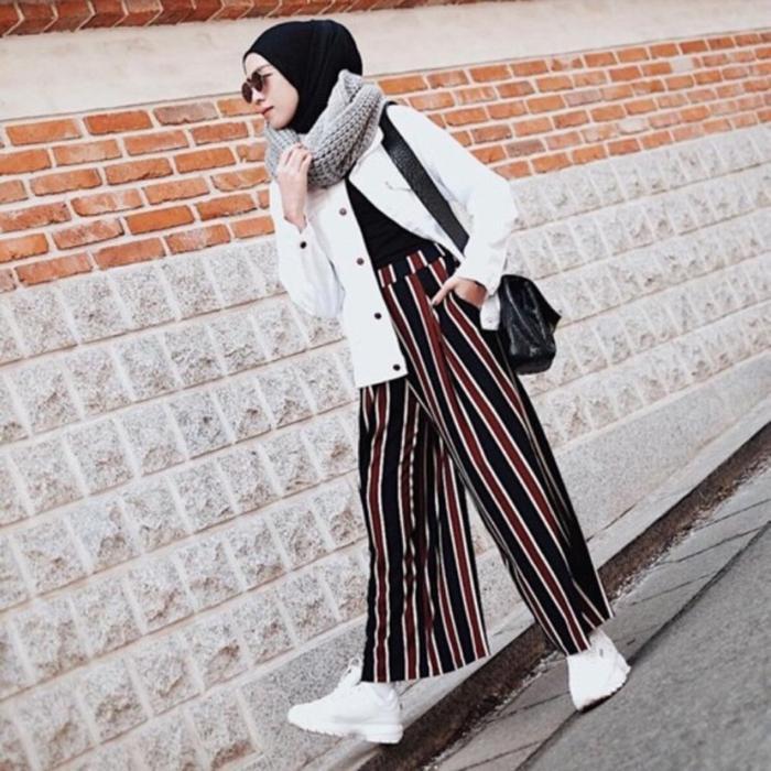 Norway Stripe Pants - Celana Kulot Norway Bahan Crepe Celana Wanita