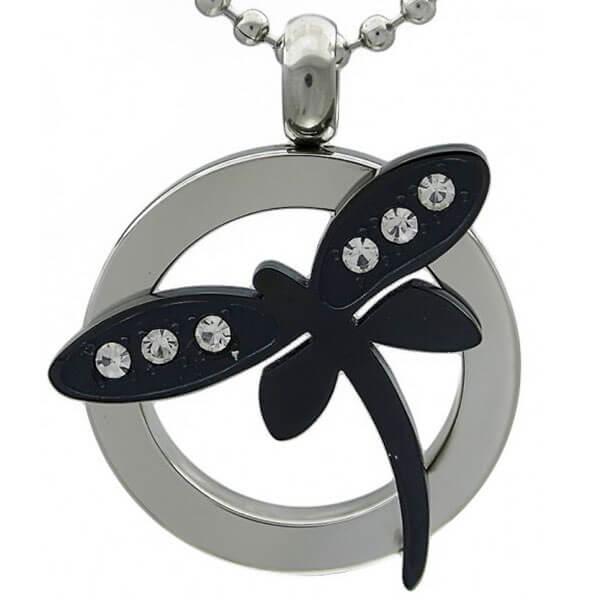 Kalung Animalia Black Dragonfly liontin steel titanium anti karat