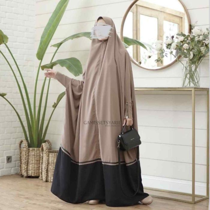 Long Khimar Jumbo Kombinasi Jubah Floor Khimar Lengan Zipper Murah