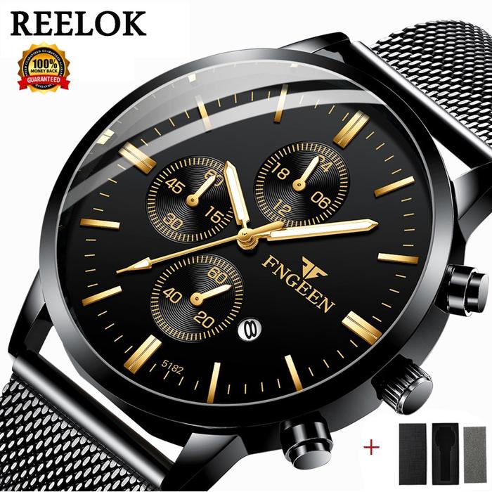 Jam Tangan Pria FNGEEN W5128 Mewah Kuarsa Stainless Strap Tahan Air