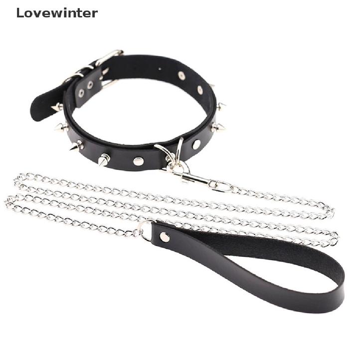 QC078 Winter PunkGothic Slave LeatherChainRivet Buckle Collar Necklace