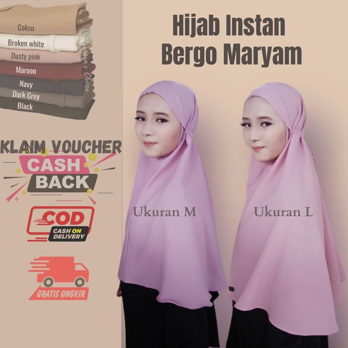 Kerudung Jilbab Hijab Bergo Maryam Instan Non Pet Panjang Pendek