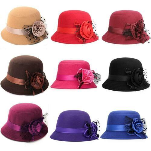 GV332 Bucket Cap Ladies Flower Church Women Bowler Hat Cloche Retro Wo