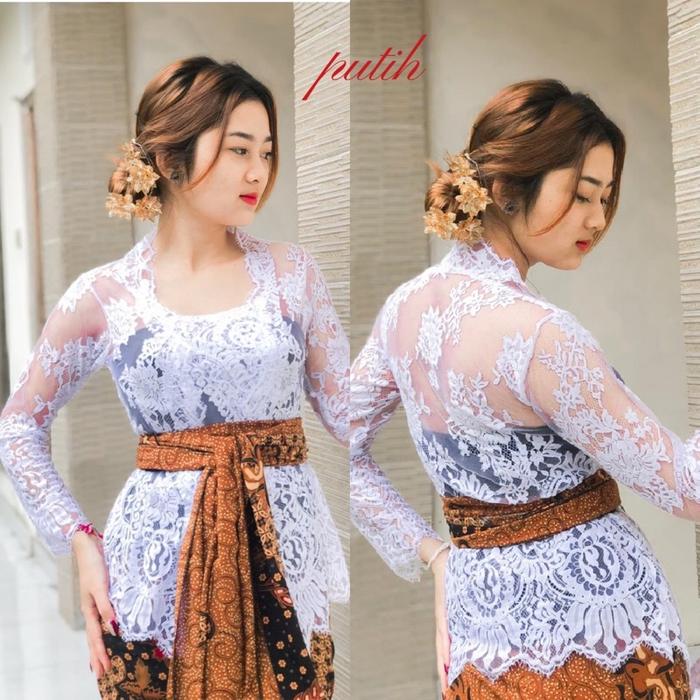KEBAYA BALI JADI BROKAT SEMI PRANCIS PREMIUM SPECIAL WARNA PUTIH