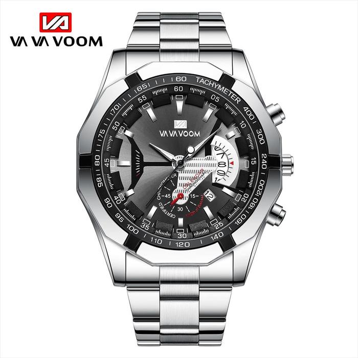 VAVA VOOM 238 Jam Tangan Pria Analog Tanggal Tahan Air Kulit Stainless
