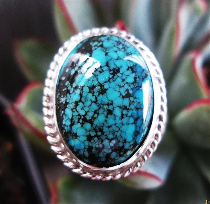Pirus Mesir gradasi hijau beras wutah natural turquoise ring perak