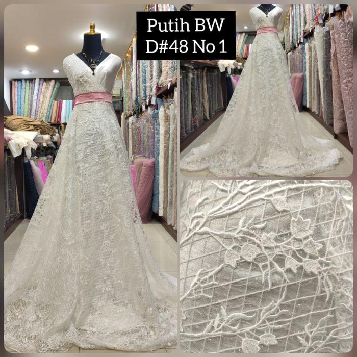Kain Tile Brokat 3D Benang Silang Bunga Akar D#48 No 1 Putih Bridal