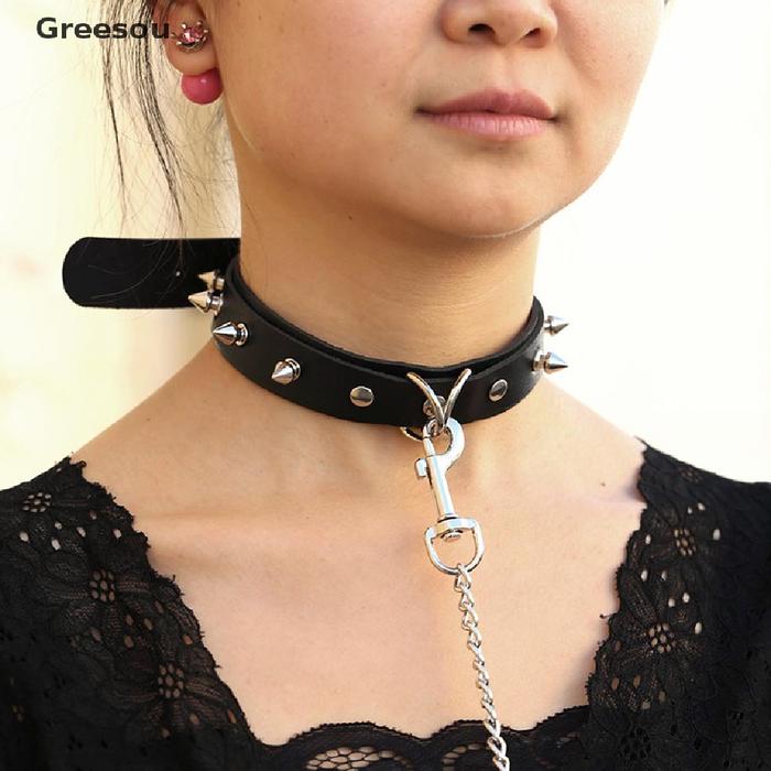 GS PunkGothic Slave LeatherChainRivet Buckle Collar Necklace ID