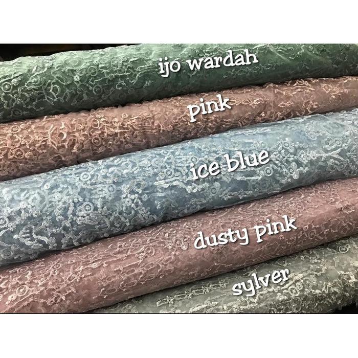 Kain Atasan Kebaya Brukat/ Brokat Merah Bahan Tile Prancis Tosca Biru