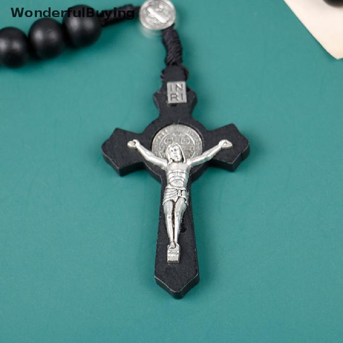 Kalung Rosario Bahan Kayu Warna Hitam Dengan Salib Yesus