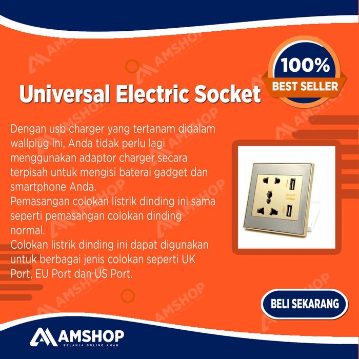 StopKontak USB Lubang Taffware Stop Kontak Universal UK EU US & 2 USB