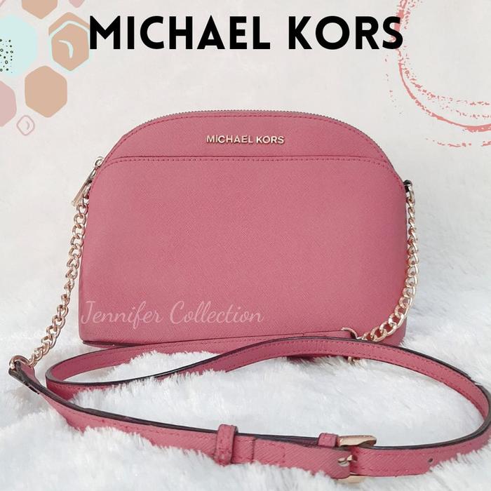 TAS WANITA BRANDED ORIGINAL - MK CINDY DOME DUSTY PINK SAFFIANO LETHER