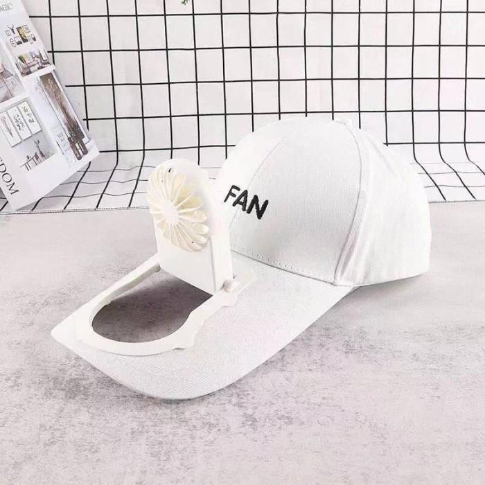 Topi Anti Gerah/Travel/Jogging dengan Kipas Angin Mini - Putih