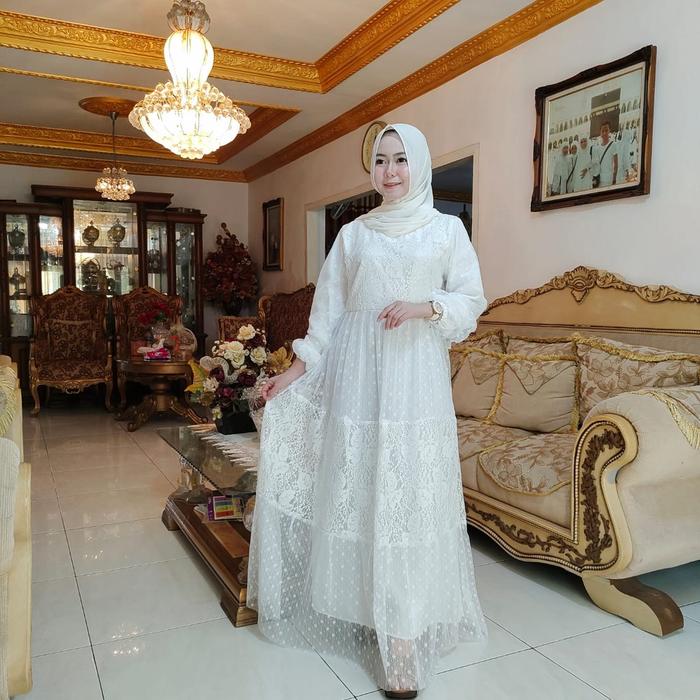 Gamis Akad Nikah Putih Bahan Brukat Tile