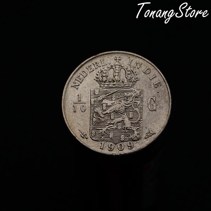 Uang Kuno Koin 1/10 Gulden Hindia Belanda 1909 -1A94