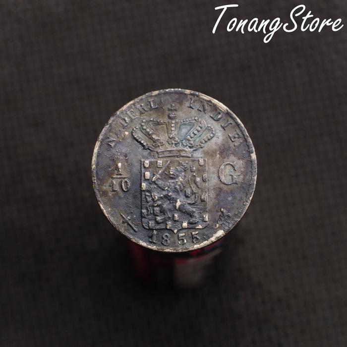 Uang Kuno Koin 1/10 Gulden Hindia Belanda 1855 -A106