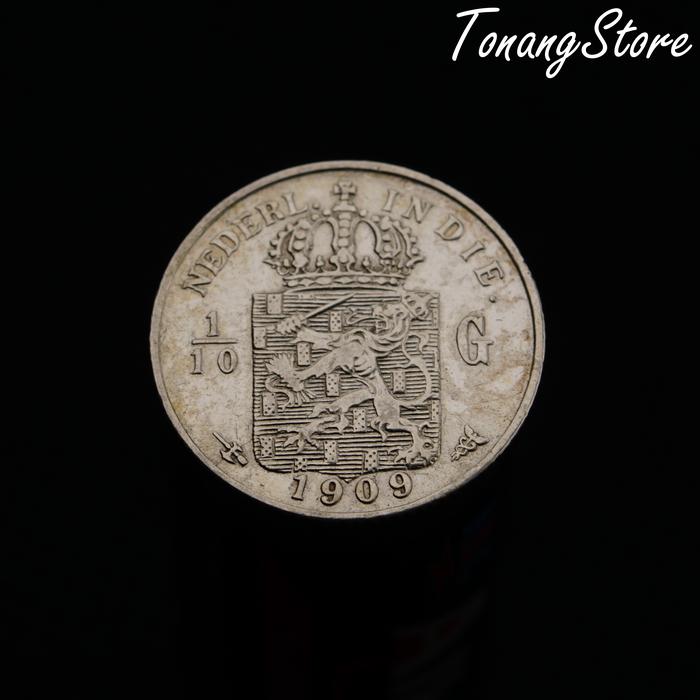 Uang Kuno Koin 1/10 Gulden Hindia Belanda 1909 -A100