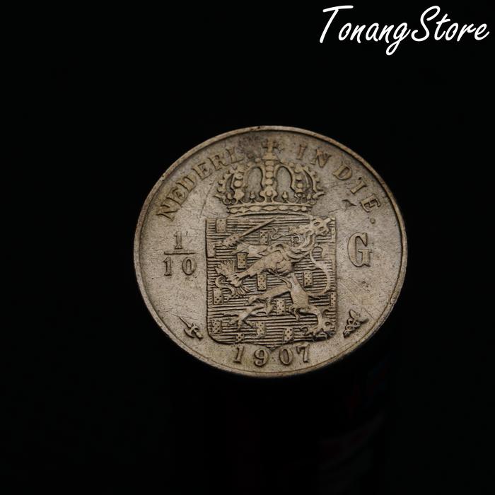 Uang Kuno Koin 1/10 Gulden Hindia Belanda 1907 -1A95