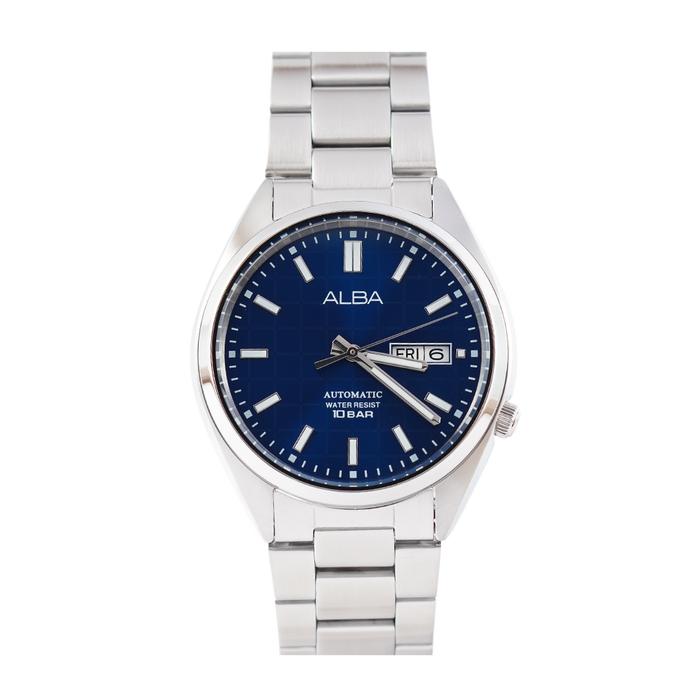 Jam Tangan Pria ALBA Mechanical AL4317X1 Automatic Blue Patterned Dial Stainless Steel Strap