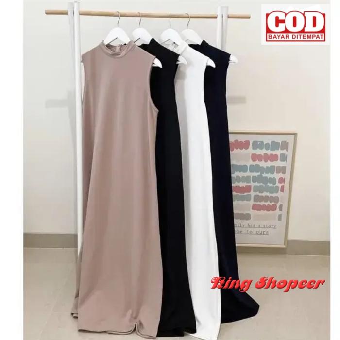 Iner Inner Dress Span Tanpa Lengan Gamis Panjang Spandex Rayon Premium