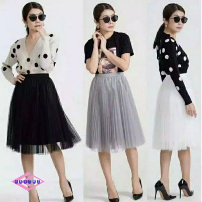 AESTRI Rok tutu tile/ rok tutu dewasa pendek mekar hitam abu putih