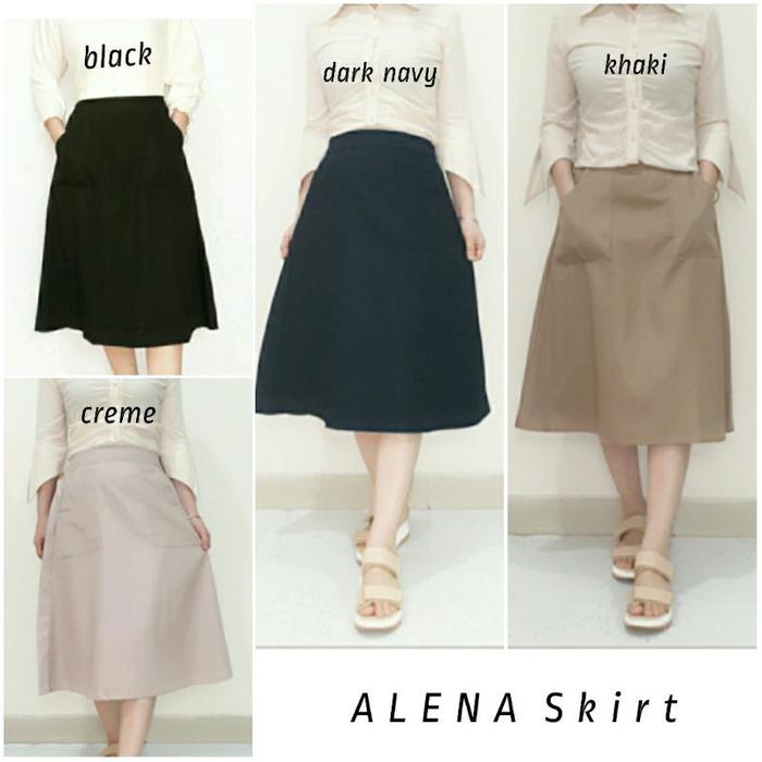 Rok Wanita Midi Skirt Katun Polos Model A Line Panjang 7/8, Alena