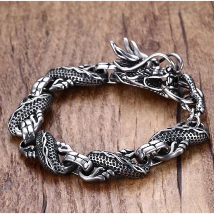 GELANG PRIA ULAR NAGA UKIR TITANIUM STAINLESS RANTAI ASLI MACHO G107
