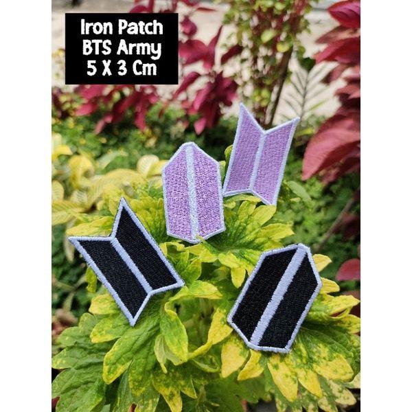Patch Iron Bordir Logo BTS ARMY TIDAK PERLU DI JAHIT Iron Patch Bordir